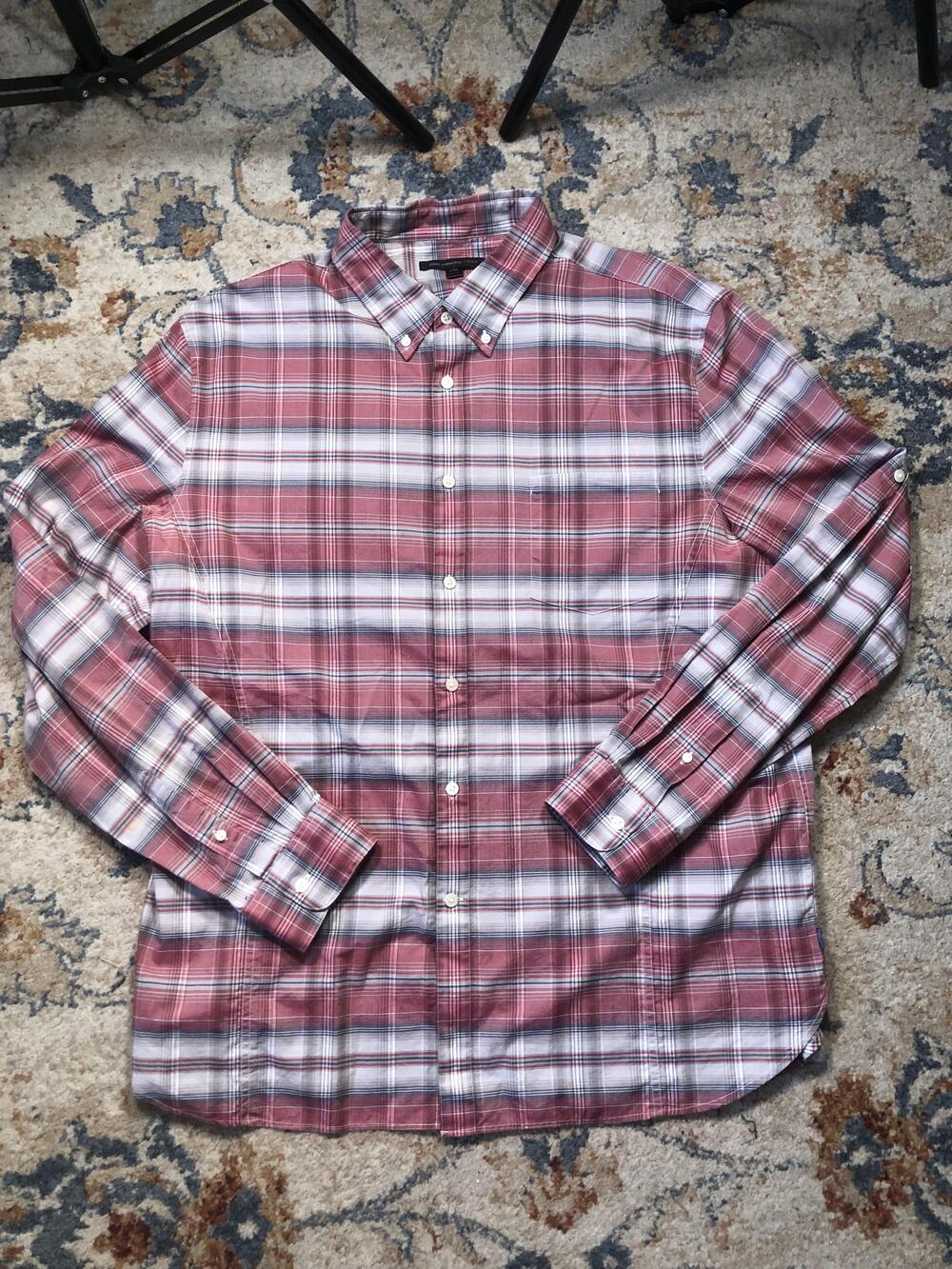 John Varvatos Shirt Mens 2XL Red Plaid Button Down Long Sleeve Casual Cotton
